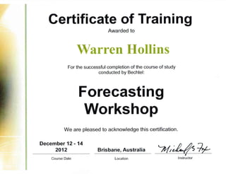 W Hollins Forecasting Workshop Certificate