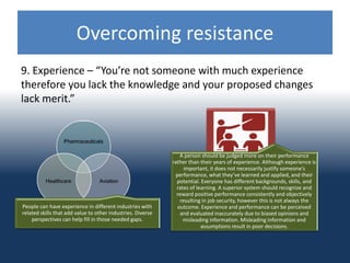 Overcoming resistance
10. Opposing ideas – Each side has ideas that oppose or conflict
with each other.
Out of each idea, ...