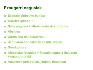 Ezaugarri nagusiak
◘ Esanahi sinboliko handia
◘ Gurutze latinoa ↑

◘ Nabe nagusia + alboko nabeak + triforioa
◘ Absidea
◘ Girola edo denbulatorioa
◘ Santuaren hondakinak abside azpian
◘ Gurutzadura

◘ Alboetako fatxadak + fatxada nagusia (hauetan
kanpandorreak)
◘ Ataurreak (arkiboltak, janbak, tinpanoa)

 