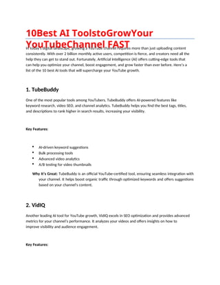 10 Best AI Tools to Grow Your YouTube Channel FAST.ppt