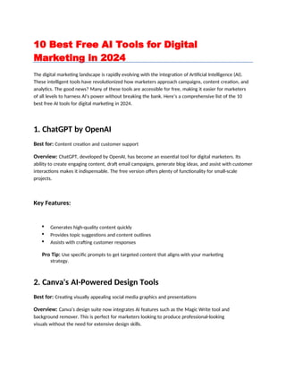 10 Best Free AI Tools for Digital Marketing in 2024.ppt