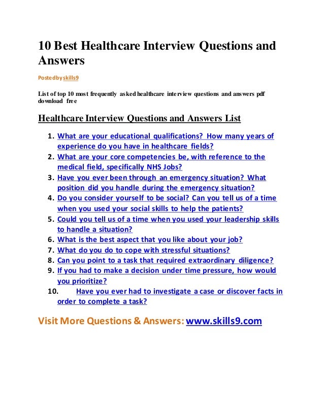 10 best healthcare interview questions and answers