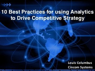 10 Best Practices for using Analytics
    to Drive Competitive Strategy




                          Louis  Columbus    
                          Cincom  Systems    
 