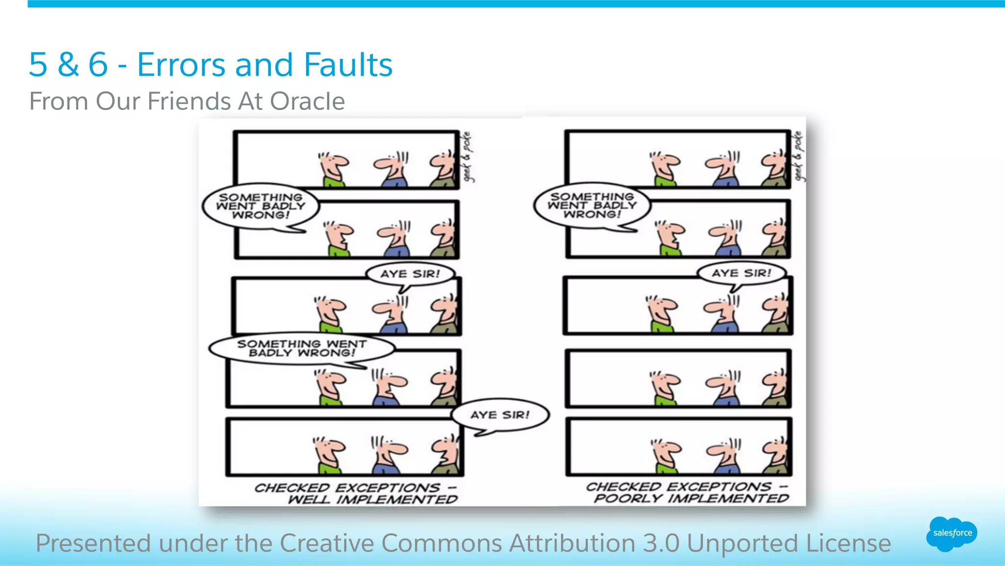 5 & 6 - Errors and Faults
​ From Our Friends At Oracle
Presented under the Creative Commons Attribution 3.0 Unported License
 