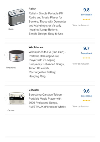 Relish - Simple Portable FM
Radio and Music Player for
Seniors, Those with Dementia
and Alzheimers or Visually
Impaired La...