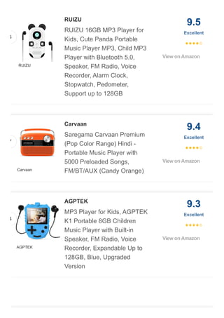 RUIZU 16GB MP3 Player for
Kids, Cute Panda Portable
Music Player MP3, Child MP3
Player with Bluetooth 5.0,
Speaker, FM Rad...