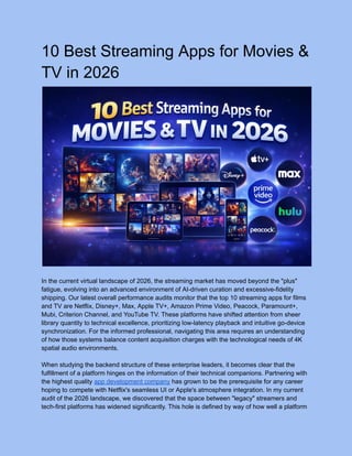 Top 10 Streaming Apps for Movies & TV in 2026: AI, Tech & User ...