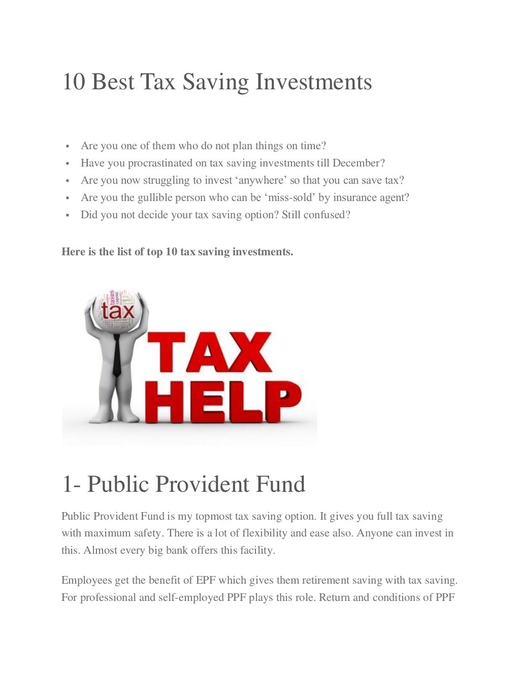 10 best tax saving Plans