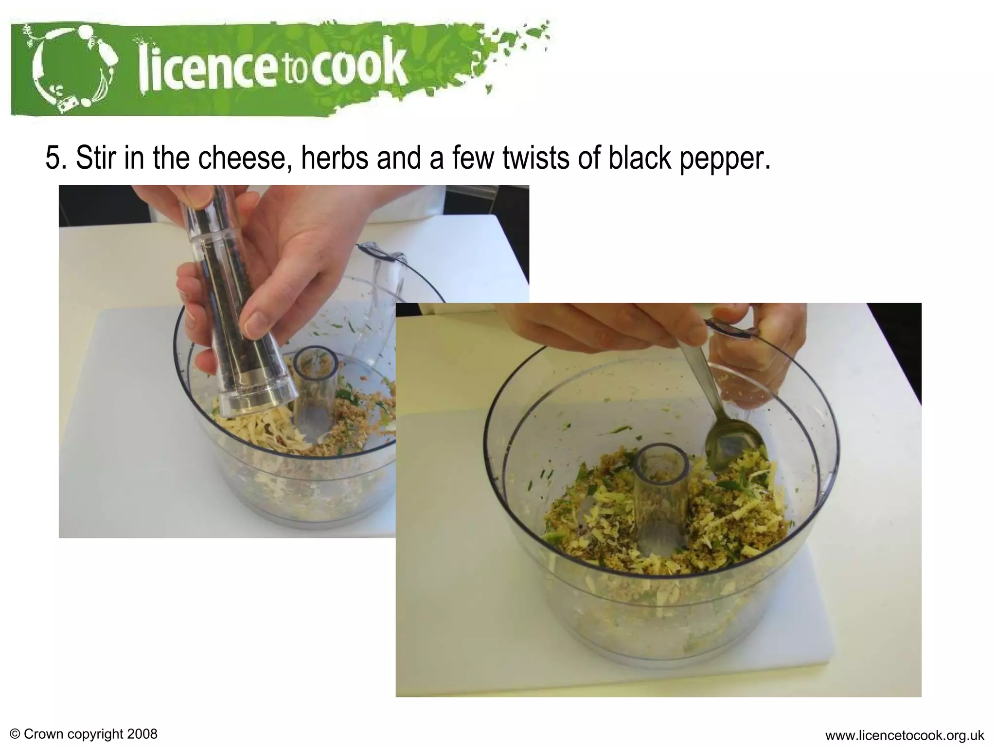 5. Stir in the cheese, herbs and a few twists of black pepper. 