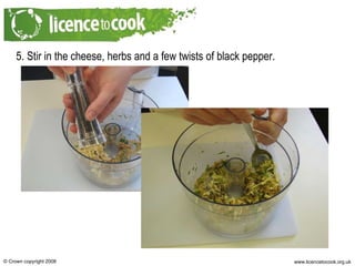 5. Stir in the cheese, herbs and a few twists of black pepper. 