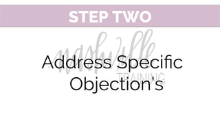 Address Speciﬁc
Objection’s
STEP TWO
 