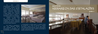ANDAR 2


     	     No        piso       acima,
     nomeadamente piso 2, pertence                                                           EDIFÍCIO
     à estamparia. existem grandes
     mesas forradas de um algodão
     branco, quase imaculado. Nesta
                                                                                             HIERARQUIA DAS INSTALAÇÕES
     secção,   mulheres    habilidosas                                                                             Andar 3
     fixam o tecido final, colocando
     o papel vegetal com o desenho
     já picotado sobre o material, e
     estampá-lo (fase 3 de produção).
     	     Também é lá que reside
     um    armário     enorme,    com
     compartimentos até ao tecto, que
     armazena de forma ordenada
     e meticulosa todos os desenhos
     exclusivos desta empresa.
                                         o fornecimento a várias lojas e o próprio stock
     	    Em frente à estamparia,        de existências. É onde se encontra o sistema
     está outro gabinete, vedado         informático, apesar de na rés do chão existir
     aos visitantes, já que aí é         outro gabinete informatizado, ligado internamente
     processado o escoamento das         à rede, controlando todo o sector de entradas e
     encomendas para o estrangeiro,      saídas (venda) do produto.

50                                                                                                                           51
 