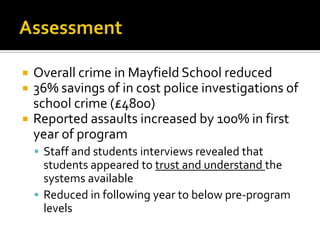 Lack of appropriate rule setting.Partnership ResponseBest Practice in dealing with bullying is already in place … were analysedand in partnership consultation, a suitable Policy was drawn up by the school. This policy was then implemented by:Advertising a “No Bullying Campaign” throughout the School.