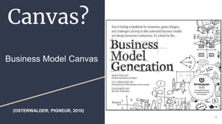 2
Business Model Canvas
(OSTERWALDER; PIGNEUR, 2010)
Canvas?
 