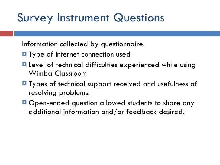 features technical problems and technical support in wimba classroom tech support survey questions