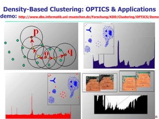 Density-Based Clustering: OPTICS & Applications 
demo: http://www.dbs.informatik.uni-muenchen.de/Forschung/KDD/Clustering/OPTICS/Demo 
56 
 