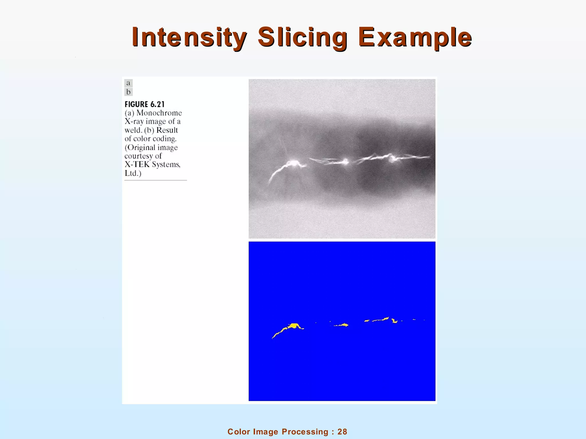 Color Image Processing : 28
Intensity Slicing ExampleIntensity Slicing Example
 