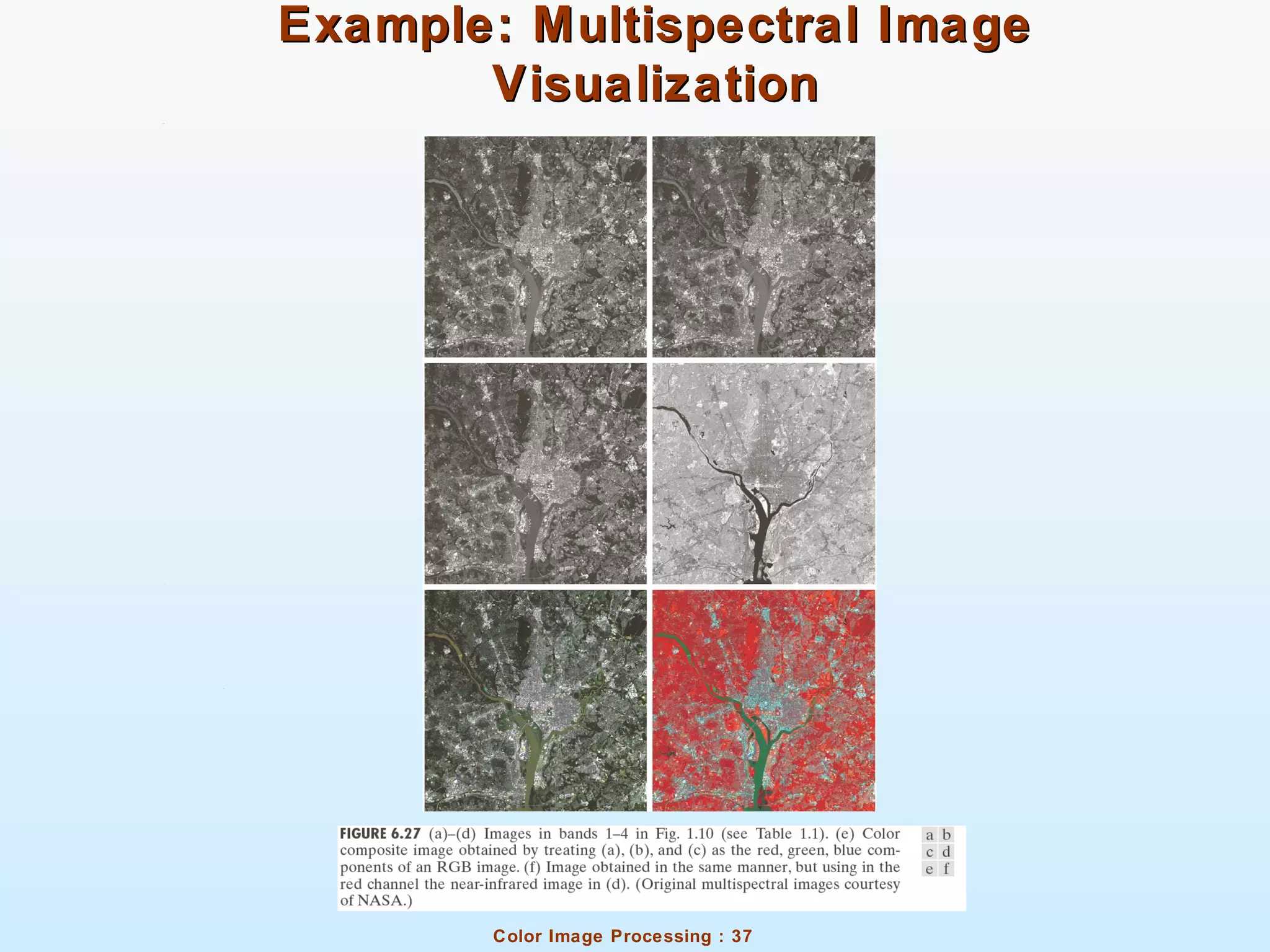 Color Image Processing : 37
Example: Multispectral ImageExample: Multispectral Image
VisualizationVisualization
 