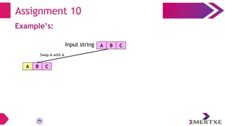 Assignment 10
Example’s:
A B C
Input string
Swap A with A
A B C
 
