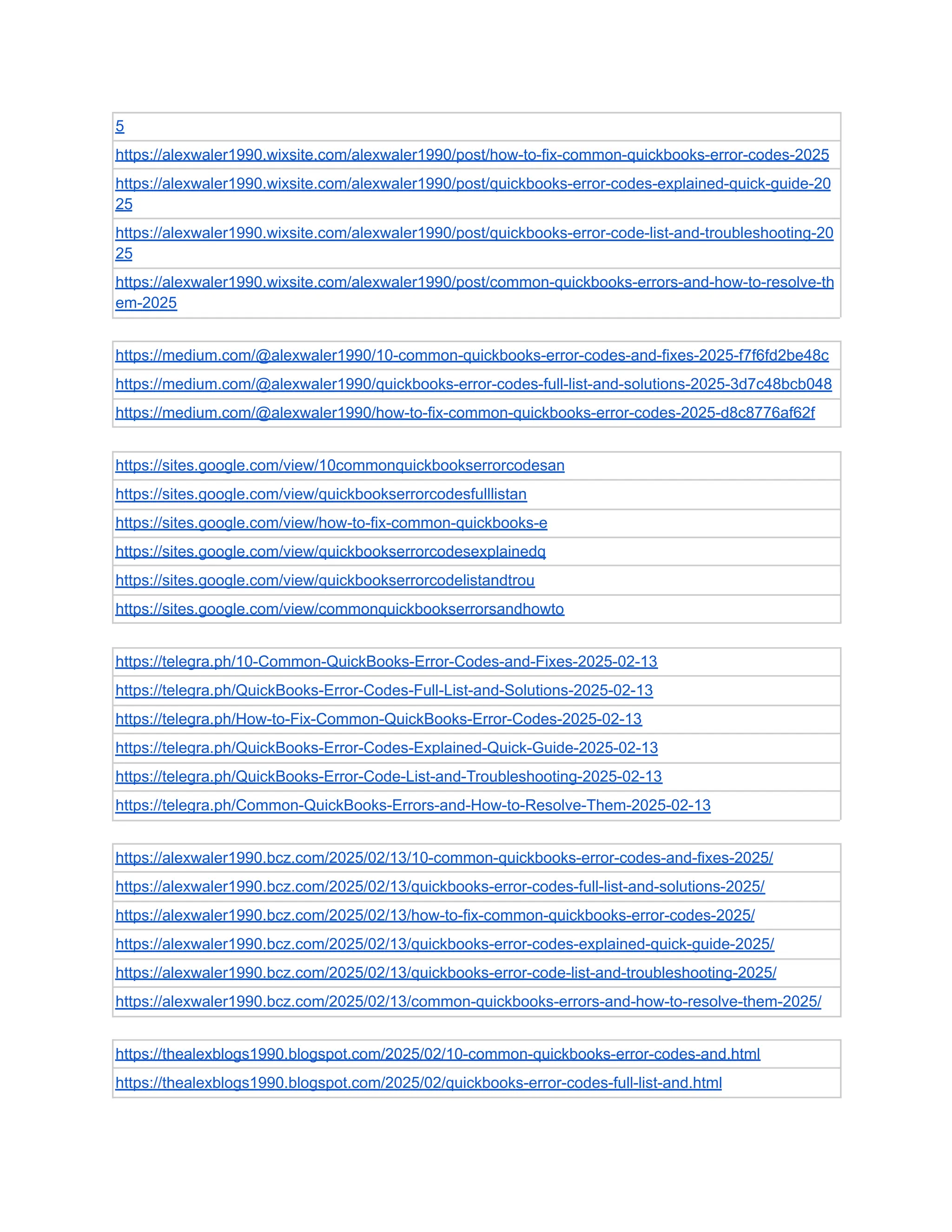 5
https://alexwaler1990.wixsite.com/alexwaler1990/post/how-to-fix-common-quickbooks-error-codes-2025
https://alexwaler1990.wixsite.com/alexwaler1990/post/quickbooks-error-codes-explained-quick-guide-20
25
https://alexwaler1990.wixsite.com/alexwaler1990/post/quickbooks-error-code-list-and-troubleshooting-20
25
https://alexwaler1990.wixsite.com/alexwaler1990/post/common-quickbooks-errors-and-how-to-resolve-th
em-2025
https://medium.com/@alexwaler1990/10-common-quickbooks-error-codes-and-fixes-2025-f7f6fd2be48c
https://medium.com/@alexwaler1990/quickbooks-error-codes-full-list-and-solutions-2025-3d7c48bcb048
https://medium.com/@alexwaler1990/how-to-fix-common-quickbooks-error-codes-2025-d8c8776af62f
https://sites.google.com/view/10commonquickbookserrorcodesan
https://sites.google.com/view/quickbookserrorcodesfulllistan
https://sites.google.com/view/how-to-fix-common-quickbooks-e
https://sites.google.com/view/quickbookserrorcodesexplainedq
https://sites.google.com/view/quickbookserrorcodelistandtrou
https://sites.google.com/view/commonquickbookserrorsandhowto
https://telegra.ph/10-Common-QuickBooks-Error-Codes-and-Fixes-2025-02-13
https://telegra.ph/QuickBooks-Error-Codes-Full-List-and-Solutions-2025-02-13
https://telegra.ph/How-to-Fix-Common-QuickBooks-Error-Codes-2025-02-13
https://telegra.ph/QuickBooks-Error-Codes-Explained-Quick-Guide-2025-02-13
https://telegra.ph/QuickBooks-Error-Code-List-and-Troubleshooting-2025-02-13
https://telegra.ph/Common-QuickBooks-Errors-and-How-to-Resolve-Them-2025-02-13
https://alexwaler1990.bcz.com/2025/02/13/10-common-quickbooks-error-codes-and-fixes-2025/
https://alexwaler1990.bcz.com/2025/02/13/quickbooks-error-codes-full-list-and-solutions-2025/
https://alexwaler1990.bcz.com/2025/02/13/how-to-fix-common-quickbooks-error-codes-2025/
https://alexwaler1990.bcz.com/2025/02/13/quickbooks-error-codes-explained-quick-guide-2025/
https://alexwaler1990.bcz.com/2025/02/13/quickbooks-error-code-list-and-troubleshooting-2025/
https://alexwaler1990.bcz.com/2025/02/13/common-quickbooks-errors-and-how-to-resolve-them-2025/
https://thealexblogs1990.blogspot.com/2025/02/10-common-quickbooks-error-codes-and.html
https://thealexblogs1990.blogspot.com/2025/02/quickbooks-error-codes-full-list-and.html
 