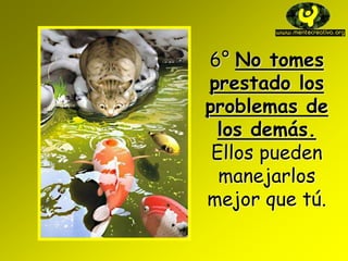 6° No tomes
prestado los
problemas de
los demás.
Ellos pueden
manejarlos
mejor que tú.