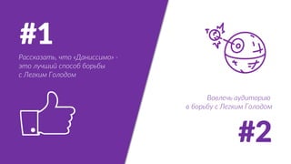 #1
#2
Рассказать, что «Даниссимо» -
это лучший способ борьбы
с Легким Голодом
Вовлечь аудиторию
в борьбу с Легким Голодом
 