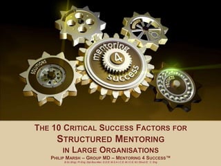 TM
THE 10 CRITICAL SUCCESS FACTORS FOR
STRUCTURED MENTORING
IN LARGE ORGANISATIONS
PHILIP MARSH – GROUP MD – MENTORING 4 SUCCESS™
B.Sc (Eng); Pr.Eng; Dipl.Bus.Man; G.D.E; M.S.A.I.C.E; M.I.C.E; M.I.Struct.E; C. Eng
 