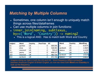 Matching by Multiple Columns
! Sometimes, one column isn’t enough to uniquely match
things across files/dataframes
! Can u...