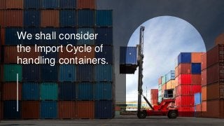 We shall consider
the Import Cycle of
handling containers.
 