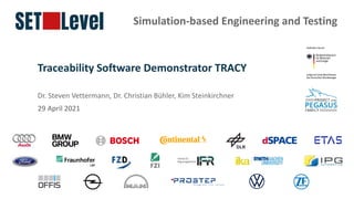 Simulation-based Engineering and Testing
Traceability Software Demonstrator TRACY
Dr. Steven Vettermann, Dr. Christian Bühler, Kim Steinkirchner
29 April 2021
 