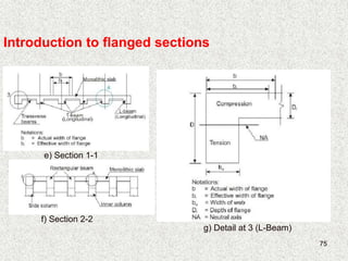 75
e) Section 1-1
f) Section 2-2
g) Detail at 3 (L-Beam)
Introduction to flanged sections
 