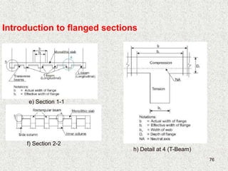 76
e) Section 1-1
f) Section 2-2
h) Detail at 4 (T-Beam)
Introduction to flanged sections
 