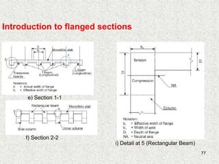 77
e) Section 1-1
f) Section 2-2
i) Detail at 5 (Rectangular Beam)
Introduction to flanged sections
 