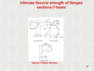 85
Ultimate flexural strength of flanged
sections:T-beam
Typical T-Beam Section
 
