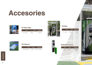 42
Accesories
Bollard Protector
Ref Code Description
CCL-Bolard 490204
Bollard impact
protector
Shelter
Ref Code Description
CCL-Shelter 490201 Shelter
EV Bay Sign
Ref Code Description
CCL-EV-SIGN 490205 EV Bay Sign
EV Stencil
Ref Code Description
CCL-EV-STENCIL 490030 Stencil for EV bay
Software
WallBAccesories
 