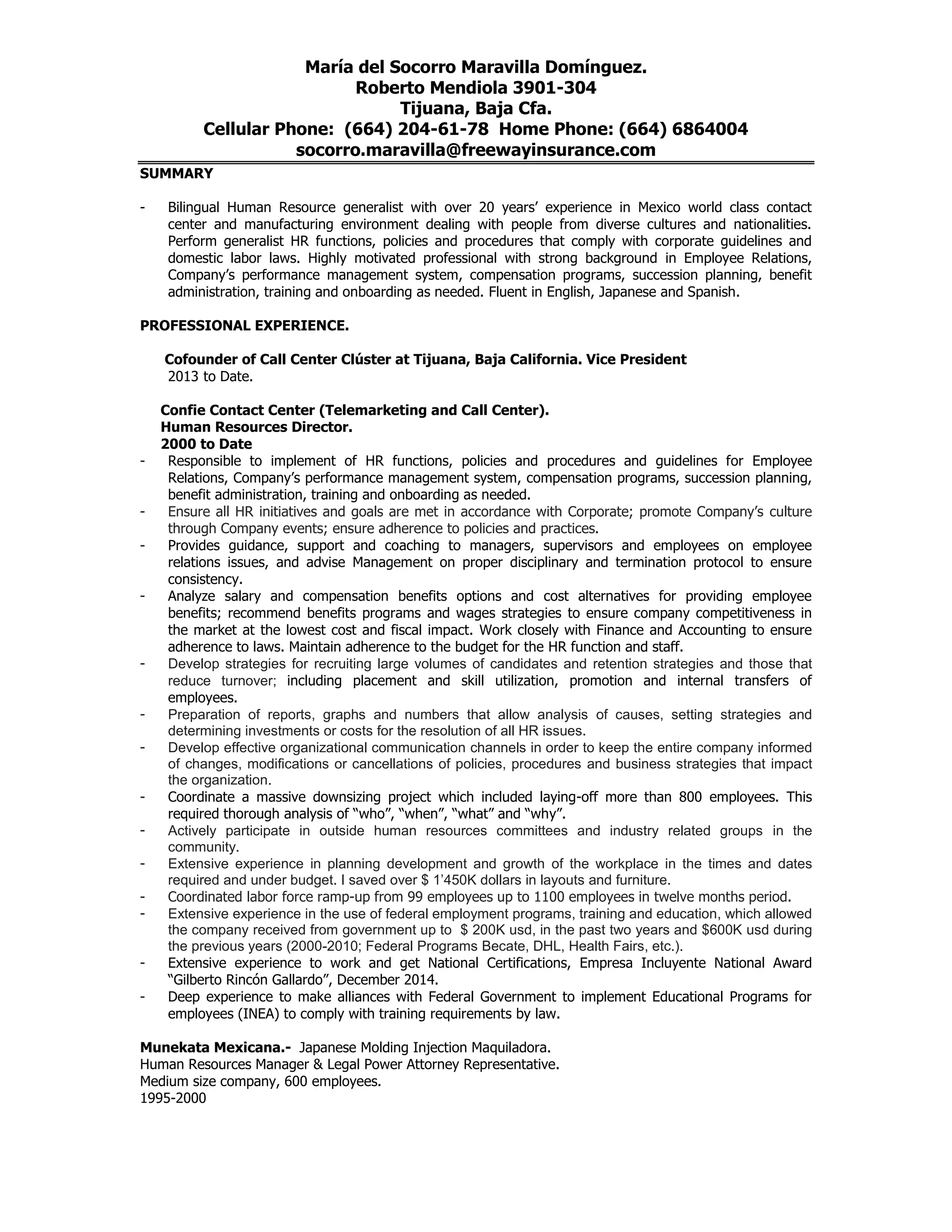 Socorro Maravilla HR Director | PDF