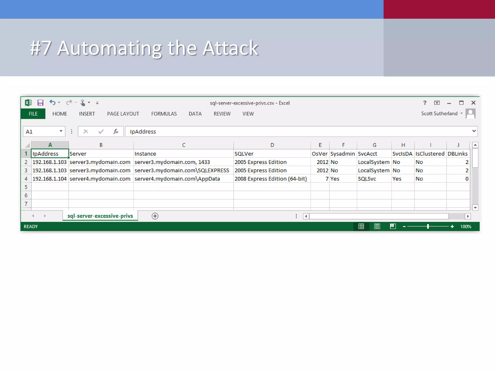 #7 Automating the Attack New Tools Released • PowerShell ‒ Get-SqlServer-Escalate-CheckAccess.psm1 