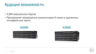 Будущие возможности
• 4,000 виртуальных портов
• Программное превращение коммутаторов N-серии в удаленные
интерфейсные карты
26/10/201513
N2000 N3000
 