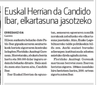 Euskal Herrian da Candido Ibar, elkartasuna jasotzeko