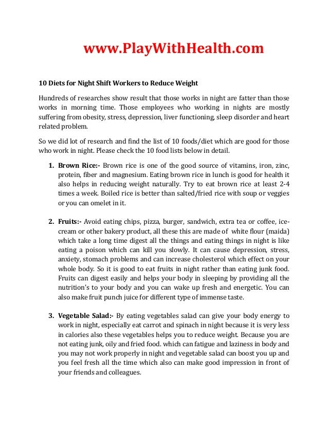 10 diets for night shift workers to reduce weight