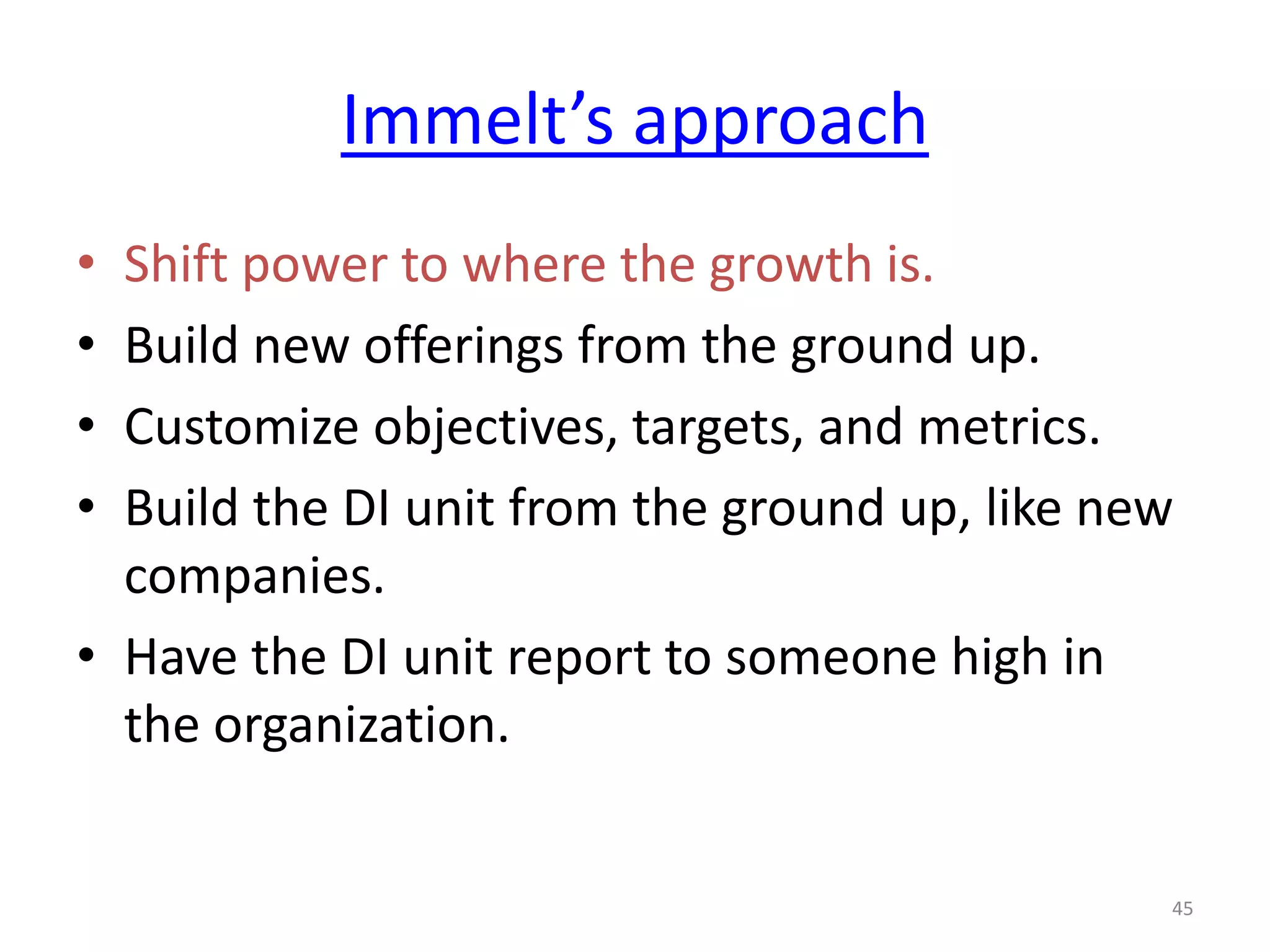 How to Avoid Hard Non-Consumption CompetitionFirst, get top-level commitment by framing a threat as an innovation during the resource allocation process. 	ex. Newspapers embraced online editions to give existing customers additional choice43