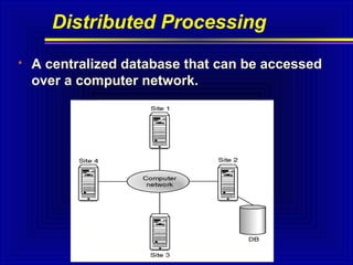 Distributed Processing


A centralized database that can be accessed
over a computer network.

6

 