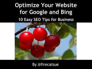 Optimize Your Website
 for Google and Bing
 10 Easy SEO Tips for Business




        By @firecatsue
 