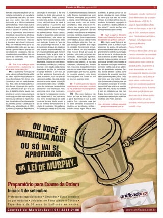 Estado de Direito, agosto de 2007 7 
O advogado, consultor e professor de Direito Administrativo das faculdades Cândido Mendes e PUC-RJ, Dr. Diogo de Figueiredo Moreira Neto, esteve em Porto Alegre, no dia 04 de julho de 2007, ministrando palestra sobre “Sindicabilidade das Políticas Públicas”, na Fundação Escola Superior do Ministério 
Público (FMP-RS). 
O Professor Moreira Neto, afirmar que é preciso desenvolver na comunidade jurídica brasileira uma doutrina que estabeleça esse maior controle da atividade política. Os parâmetros a serem desenvolvidos não seriam necessariamente ligados à prevenção dos crimes atuais, mas à defesa de outros valores constitucionais que devem ser considerados igualmente na administração pública. A doutrina deve prever punição àqueles que fazem mau uso do dinheiro público e não administram em prol da sociedade, mesmo que não tenham cometido crimes. 
formal é uma comparação de um paradigma com outra lei, um paradigma você compara com outro, ao passo que esses outros não, são muito mais sutis, e se fala em moralidade administrativa é muito mais sutil o problema do que o estado de direito. Então o estado de direito desconhece a legitimidade, desconhece a moralidade, desconhece a eficiência que basta ser de direito. Você tem um minimum minimorum, mas não o desejável para haver cidadania. Aliás, um estado de direito por si só, a cidadania não medra, por que para medrar é preciso valores que não são os valores dos congressos, não são os valores das assembléias, não são valores do parlamento, mas valores nossos, da sociedade. 
ED - Qual a sua avaliação sobre o funcionamento, a autonomia e a eficácia da municipalização? 
MN - A autonomia municipal, tal como a temos no Brasil é uma raridade, talvez seja uma especialidade da nossa Constituição. Nós temos uma Constituição com três níveis federativos. Mas a idéia do municipalismo, a idéia de que o município tem que ter a sua autonomia e tem que ter a sua área de trabalho própria, aquela mais próxima do homem, mais próxima do munícipe é uma idéia mais antiga. Nós mesmos, na colônia e no império tivemos municipalismo bem desenvolvido, portanto, quando a Constituição de 1889 surgiu, a Constituição de 1891, a primeira Constituição Republicana, a inserção do município já foi uma novidade no direito internacional, no direito comparado. Então, o avanço foi muito lento, é claro, como eu volto a dizer, não basta estar no papel, é preciso praticar. A autonomia dos municípios, hoje, é esmagada pelas imensas subserviências do município aos poderes centrais. Pouco a pouco, Brasília foi assumindo cada vez mais responsabilidades, que tolhem de alguma maneira os municípios, então com efeito eles ficaram de “pires na mão” pra conseguir recursos. A fatia do município é desigual, em relação as suas próprias responsabilidades, ela tem responsabilidades pelo homem diretamente. Então, a parte maior, a parte do leão, por isso que o leão é a Receita Federal, ficou realmente com a área federal. Então há um certo desbalanceamento com relação a partido de recursos e com relação a esta imensa dependência que têm os municípios no campo financeiro e, com isso, se não tem autonomia financeira suficiente, econômica, você não pode ter a autonomia política, não pode atender necessariamente aquela população como deveria. Outra coisa é a multiplicação dos municípios, pensando que autonomia é criar municípios. Não, autonomia não é criar municípios, não é partir município pobre em dois, mais pobres ainda. E nós praticamos essa forma de depredação do poder municipal durante muito tempo, o que se facilitou demasiadamente a criação de municípios. Nós saltamos da Constituição anterior de 2.500 para 5.500 e tantos municípios. Demos um salto. Criamos municípios que eram inviáveis, municípios que partilham a miséria interior. Município que tinha uma sede e outro com um distrito, uma fábrica, então criou aí um movimento para separar, então viraram dois municípios, passaram a ter dois prefeitos, duas câmaras de vereadores com sete membros, duas infra-estruturas legislativas, duas infra-estruturas administrativas, é isso. Então a miséria ficou partilhada entre dois. Dois cargos oficiais para prefeito, dois cargos de comissão. Recentemente, o município de Macaé, um dos municípios mais ricos do Brasil, por causa do petróleo, criou mais mil cargos em comissão... mandou pro legislativo, mil cargos em comissão, quer dizer, também está faltando, aí não falta autonomia, autonomia tem, dinheiro tem, mas esse desequilíbrio mostra que nós não temos ainda a necessária prudência para gerir recursos, quando os recursos existem, como esses inclusive gerem mal. Gerem tão mal os recursos, quanto a União. 
ED - O senhor pode citar alguma experiência de como está o combate da má gestão dos recursos públicos em outros países? 
MN - Olha, esses dados eu não tenho, por que eu tenho lido mais a parte doutrinária do que a parte prática. Pois, a primeira coisa que eu estou pensando é equacionar a doutrina, por que depois a prática... trabalha noutro ângulo. Mas a parte acadêmica é pensar, pensar as soluções e divulgar os meios, divulgar as idéias pra que elas se tornem efetivas. O combate efetivo disso é o resultado do trabalho conjugado da área acadêmica e da área política e da área social. É preciso que haja uma homogeneidade nesse sentido. 
ED - Qual o papel do Ministério Público e do Tribunal de Contas na sindicabilidade das políticas públicas? 
MN - Bom, esses Órgãos já, absolutamente, com as outras funções essenciais de justiça, já ganharam autonomia suficiente para ter um papel preeminente no controle, na promoção, mas não fica por aí, nós temos que dar mais autonomia a outros Órgãos, por exemplo: na área monetária, nós temos que buscar também, uma maneira de dar autonomia aos órgãos monetários, ao Banco Central, que já são autônomos em quase todos os países. Para nós, ele está atrelado à política, como se problema de economia fosse problema puramente político, não é. Então, nós temos que criar outros Órgãos com autonomia suficiente para que se expandam os campos de controle, mesmo que haja uma certa superposição entre eles, não faz mal nenhum, é bom pra cidadania que haja mais Órgãos de controle, mesmo por que, as eventuais superposições podem ser resolvidas pelo Poder Judiciário. 
Leia a entrevista na íntegra acessando 
www.estadodedireito.com.br  