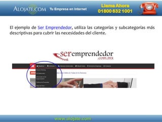 El ejemplo de Ser Emprendedor, utiliza las categorías y subcategorías más
descriptivas para cubrir las necesidades del cliente.
 