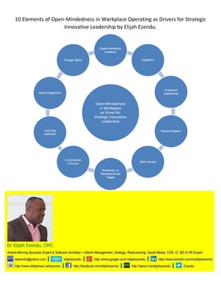 10 Elements of Open-Mindedness in Workplace Operating as Drivers for Strategic
Innovative Leadership by Elijah Ezendu.
 