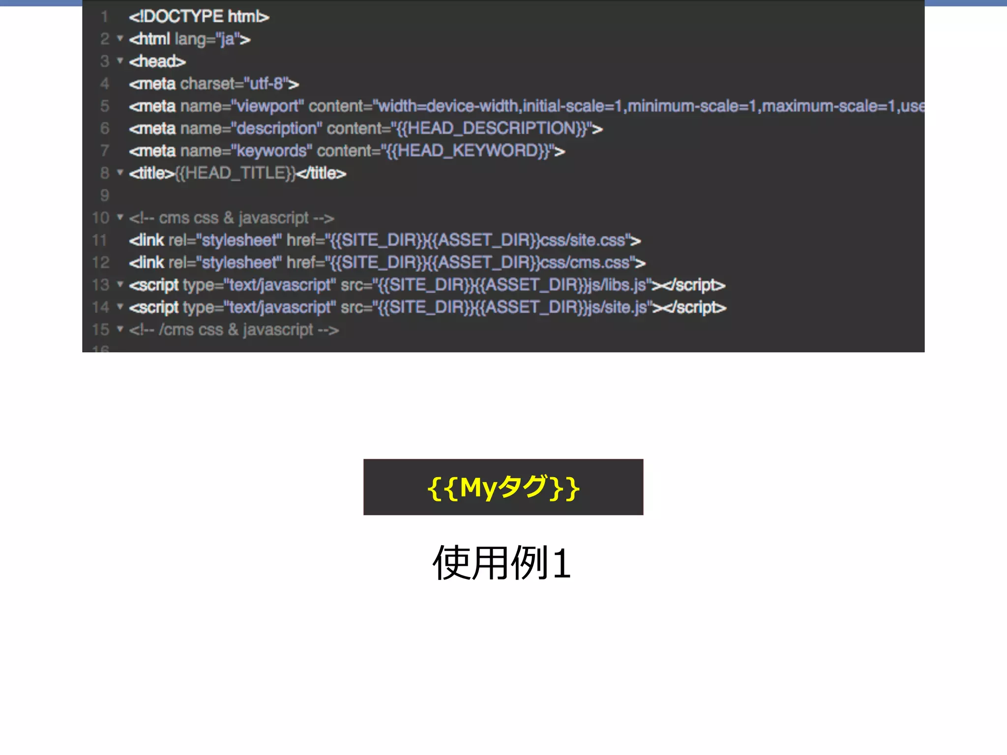 使⽤例1
{{Myタグ}}
 