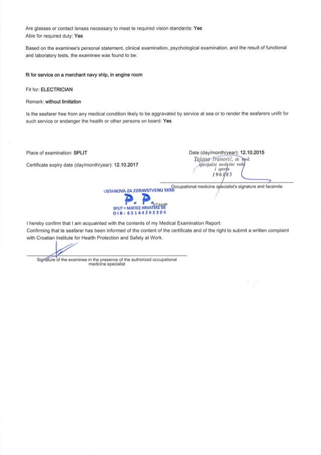 ENG 1 medical certificate