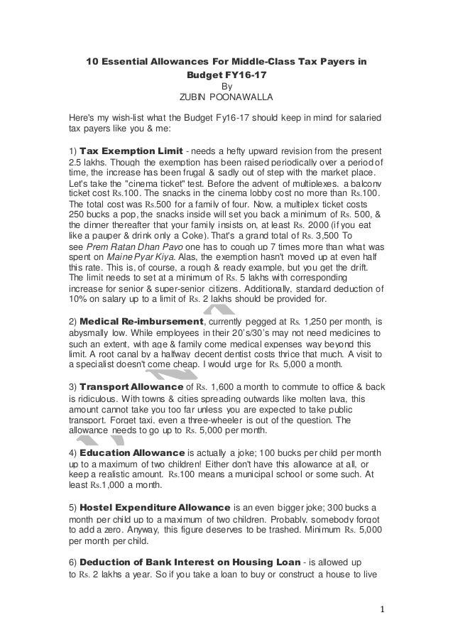 10 essential allowances for middle-class Tax Payers in Budget FY16-17