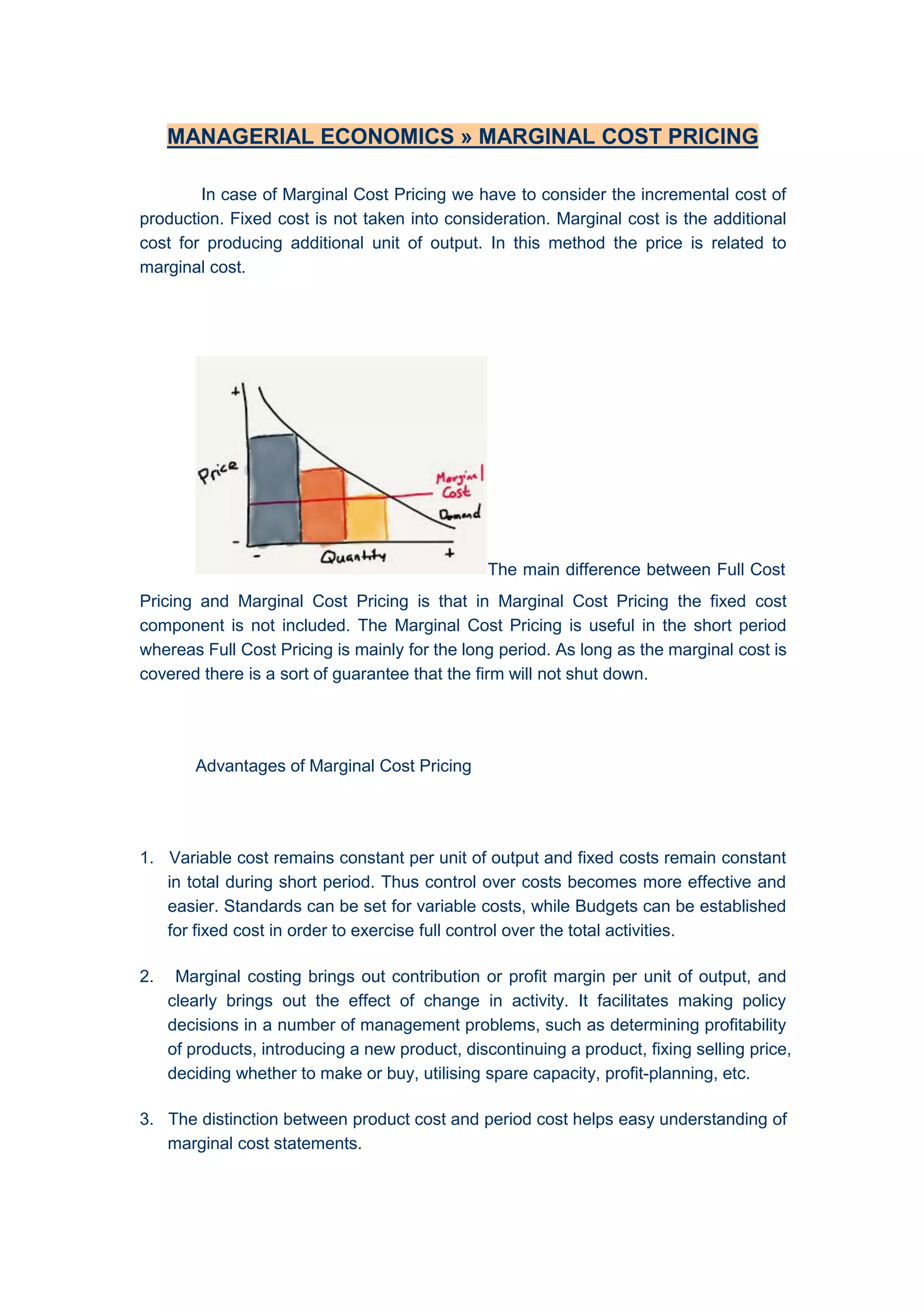 MANAGERIAL ECONOMICS » MARGINAL COST PRICING PDF
